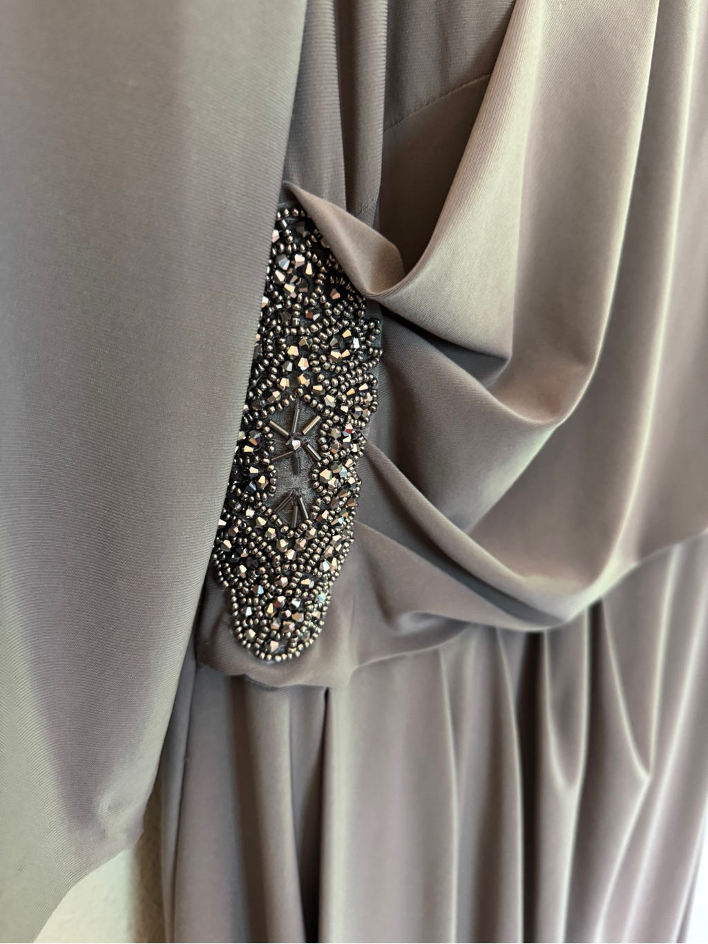 Alex Evenings Taupe Midi Dress With Draped Embellished 10